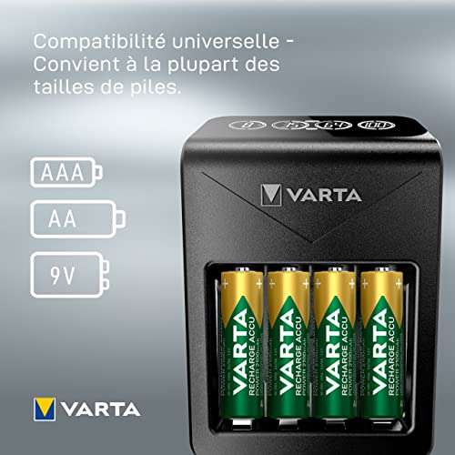 Chargeur de piles AA et AAA Varta (57687101441) + 4 Batteries AA (2100 mAh) inclus