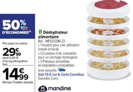 Déshydrateur Alimentaire Mandine MFD250M-23 (Via 15€ sur la Carte de Fidélité)