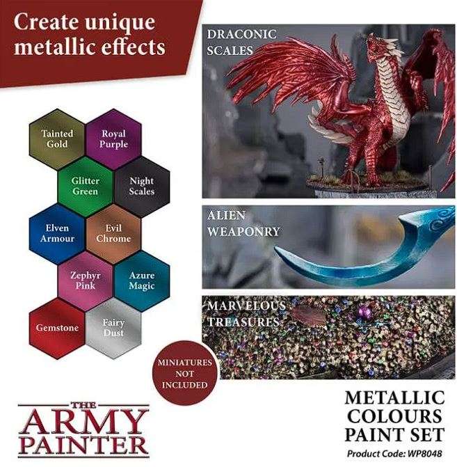 Kit de 10 flacons de peinture métalliques non toxique The Army Painter Metallic et Speedpaint (10x 18mL)