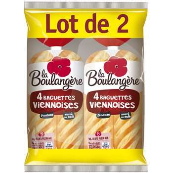 Lot de 2 Sachets de 4 Baguettes viennoises La boulangère - 2x340g