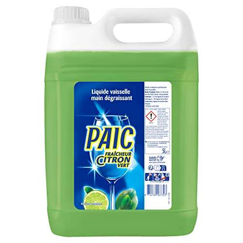 Bidon de Liquide vaisselle Fraîcheur Citron Vert Paic - Action Nettoyante Dégraissante et Anti Odeurs, 5L