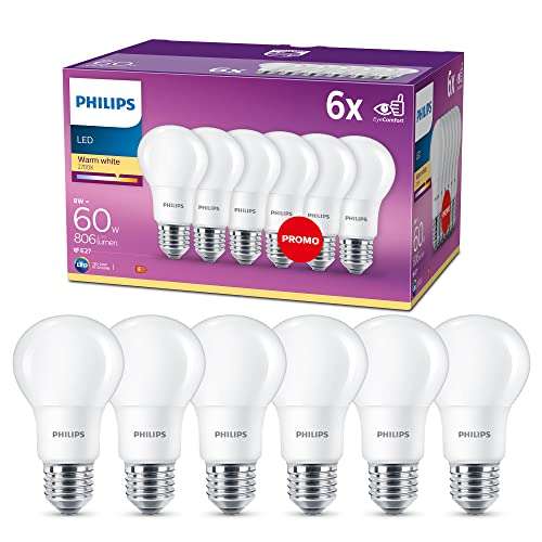 Lot de 6 ampoules LED Philips Lighting Standard E27 - 60W, Blanc