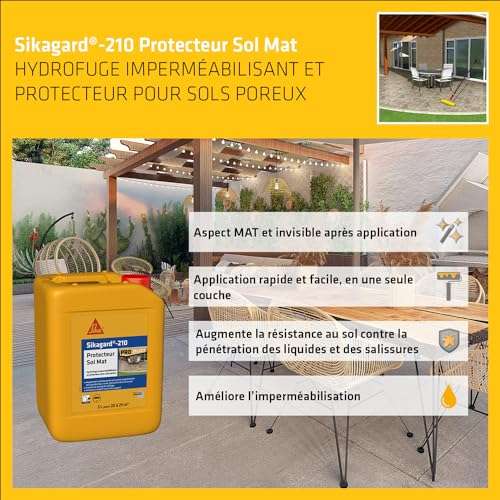 Protecteur Sol Mat SIKA Sikagard 210 Hydrofuge, Imperméabilisant effet mat pour sols (Pavés, dalles, pierres), 5L, Incolore