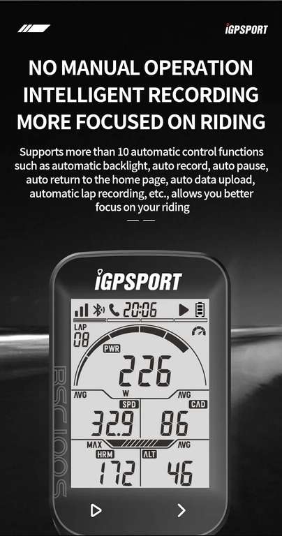 Ordinateur de vélo IGPSPORT BSC100S Sans Fil IPX7 Bluetooth Compteur De Vitesse, Numérique Chronomètre.