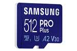 Carte mémoire microSDXC Samsung Pro Plus MB-MD512KA/EU - 512 Go, UHS-I U3 (lecture 160 Mo/s, écriture 120Mo/s, adaptateur SD inclus)