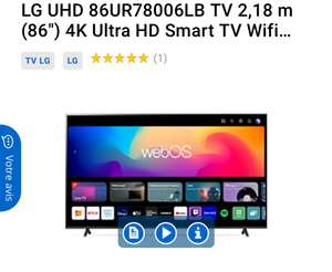 TV 86" LG UHD 86UR78006LB, 2,18 m, 4K Ultra HD, Smart TV, Wifi