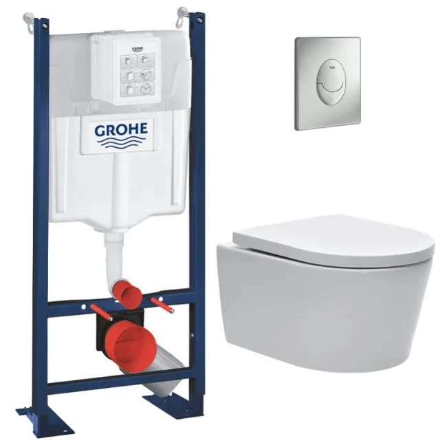 Pack WC Bâti autoportant Grohe ProjectSATrimless-7 + WC sans bride + Abattant softclose + Plaque chrome mat