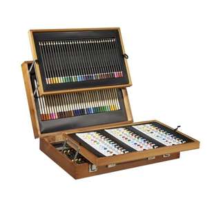 Mallette d'artiste en bois - 168 pièces (Crayons, Peinture, Pinceaux, Gomme, Taille-crayon)