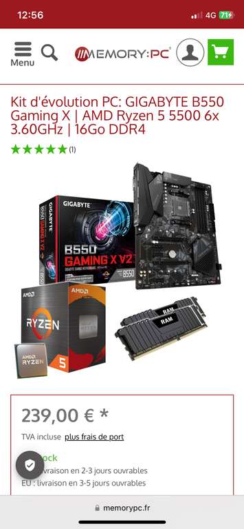 Kit d'évolution PC - Carte mère Gigabyte B550 Gaming X + Processeur AMD Ryzen 5 5500 6x 3.60GHz + Kit RAM 16Go DDR4