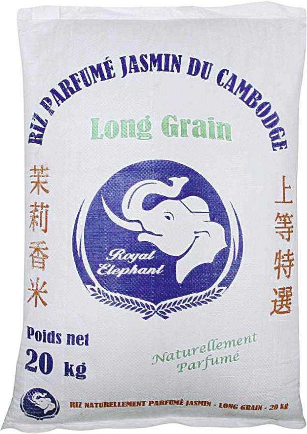 Sac de 20kg de riz Jasmin long grain, naturellement parfumé
