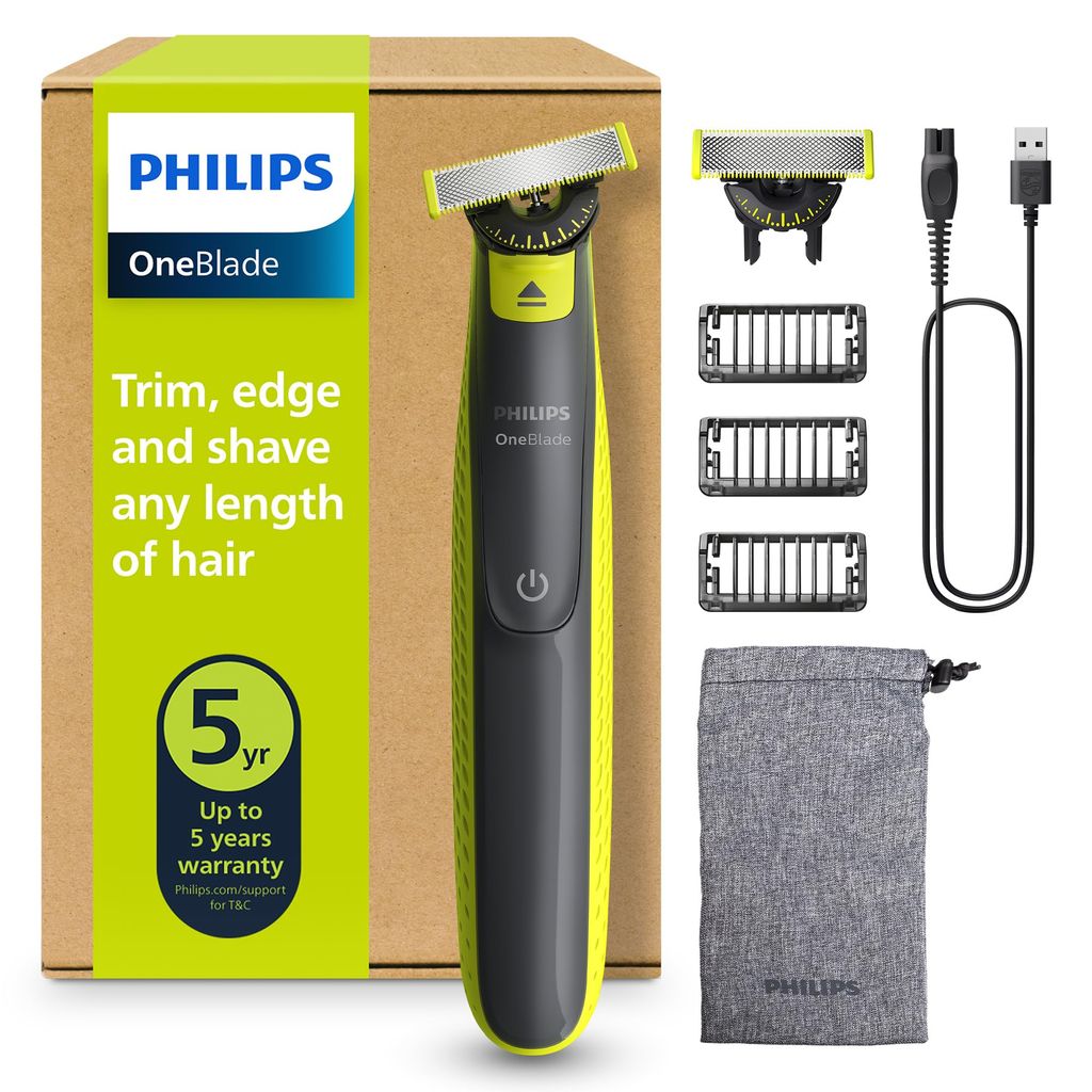Tondeuse et rasoir à barbe électrique Philips OneBlade 360 - 2x 360 lames, 3x peignes à barbe (1,3,5mm), QP2724/31