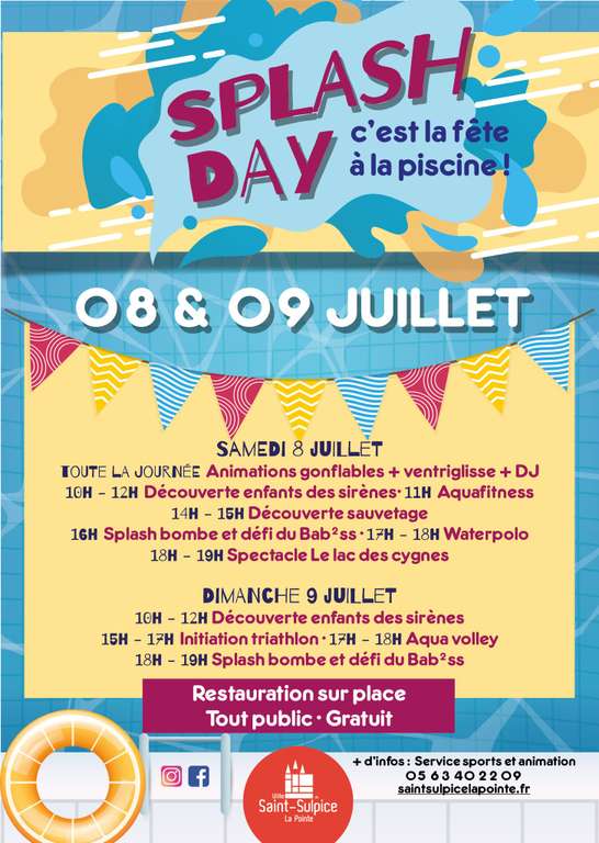 Entrée et animations gratuites les 08 & 09 juillet à la Piscine municipale - Saint-Sulpice-la-Pointe (81)