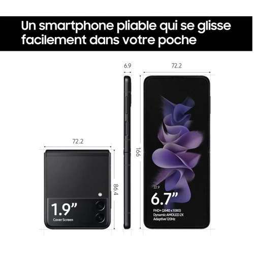 Smartphone pliable 6.7" Samsung Galaxy Z Flip3 5G - 8 Go de RAM, 128 Go de stockage (Reconditionné - Très Bon Etat)