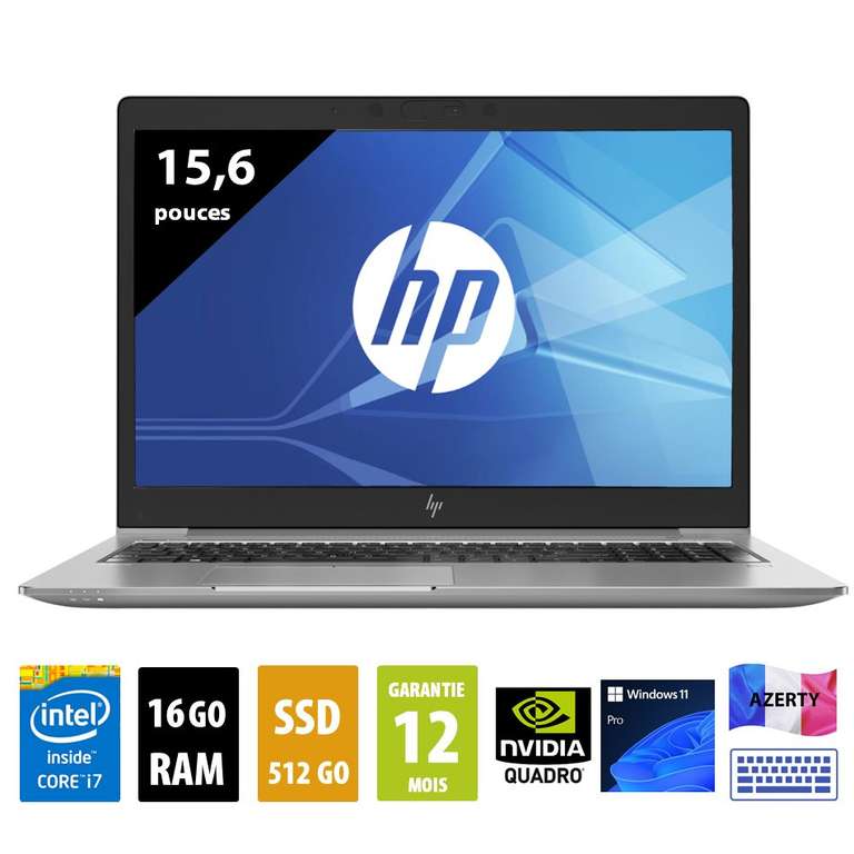 PC Portable 15.6" HP ZBook 15 G5 - FHD, i7-8850H, RAM 16 Go, SSD 512 Go, Quadro P2000, Thunderbolt 3, W11 Pro (Reconditionné Grade B)