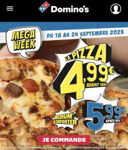 Domino’s pizza (avant 16h) Toutes les pizzas Medium à 4,99€ - à emporter, hors exceptions (sélection de magasins)