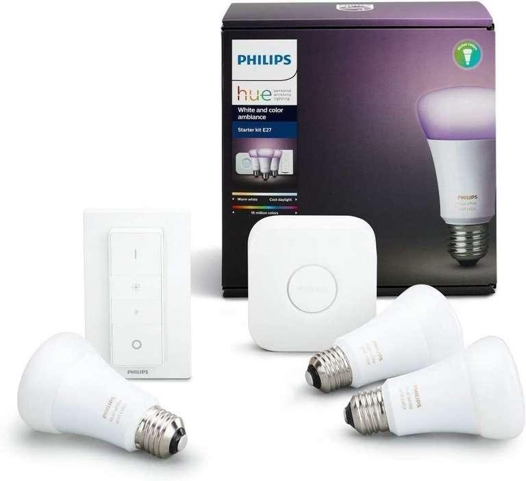 Kit de démarrage Philips Hue : 3 Ampoules connectées White & Color Ambiance E27 + Pont