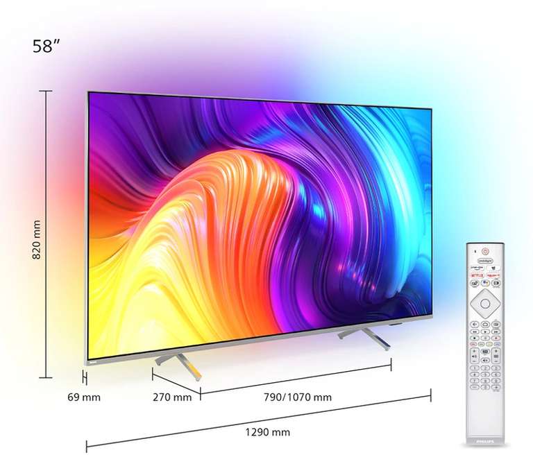 TV 58" Philips The One 58PUS8517 - LED, 4K UHD, 50 Hz, HDR, Dolby Vision, Ambilight, Android TV (Via retrait magasin)