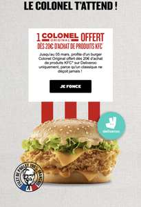 1 Colonel offert dès 20€ d'achat dans les restaurants KFC ou Deliveroo participants
