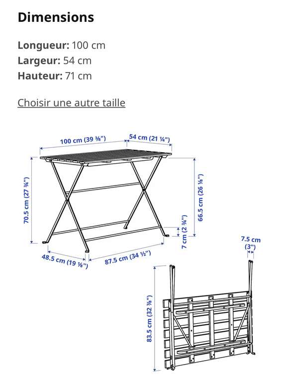 [Ikea Familly] Table extérieur pliable Tärnö - noir/teinté brun clair, 100x54 cm