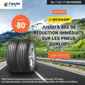 Jusqu'à 80€ de réduction immédiate sur les pneus Dunlop