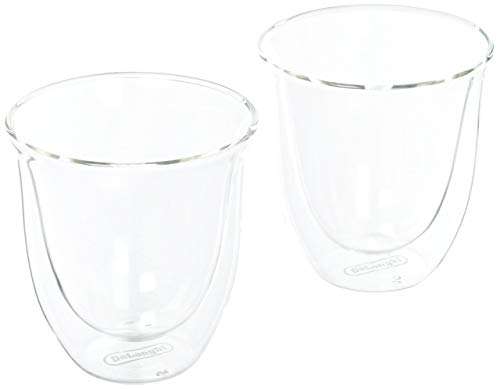 Lot de 2 verres isotherme pour cappuccino à double paroi De'Longhi DLSC311 - Transparent, 190ml