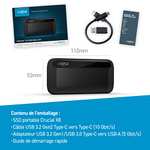 SSD Externe Portable NVMe Crucial X8 CT1000X8SSD9 - 1 To, USB 3.2, Noir