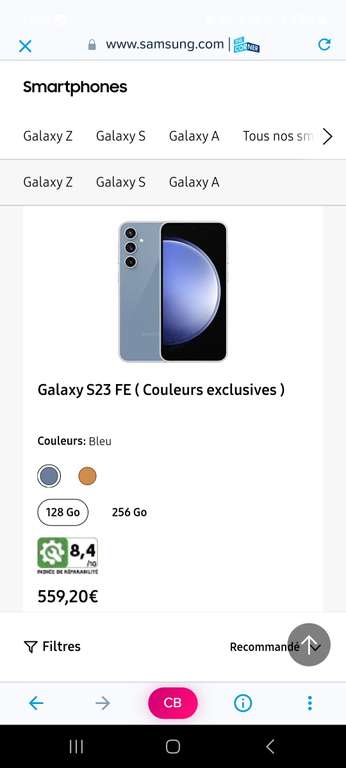 [The Corner] Smartphone Samsung S23 FE - 128 GO (via ODR de 70€)