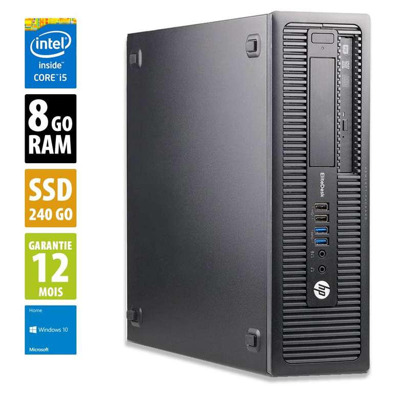 PC de bureau HP EliteDesk 800 G1 SFF - i5-4570, RAM 8 Go, SSD 240 Go, Lecteur optique, Windows 10 (Reconditionné - Grade B)