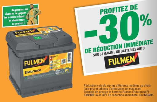 30 De Reduction Immediate Sur Les Batteries Fulmen Ex Batterie