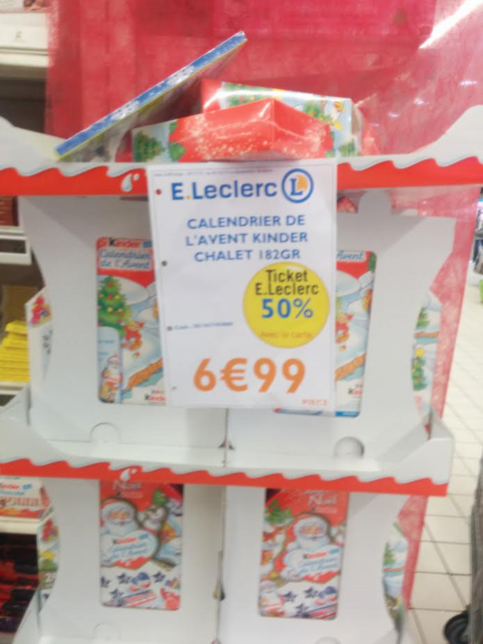 Calendrier de l'avent Kinder chalet 182gr (-50% en ticket leclerc