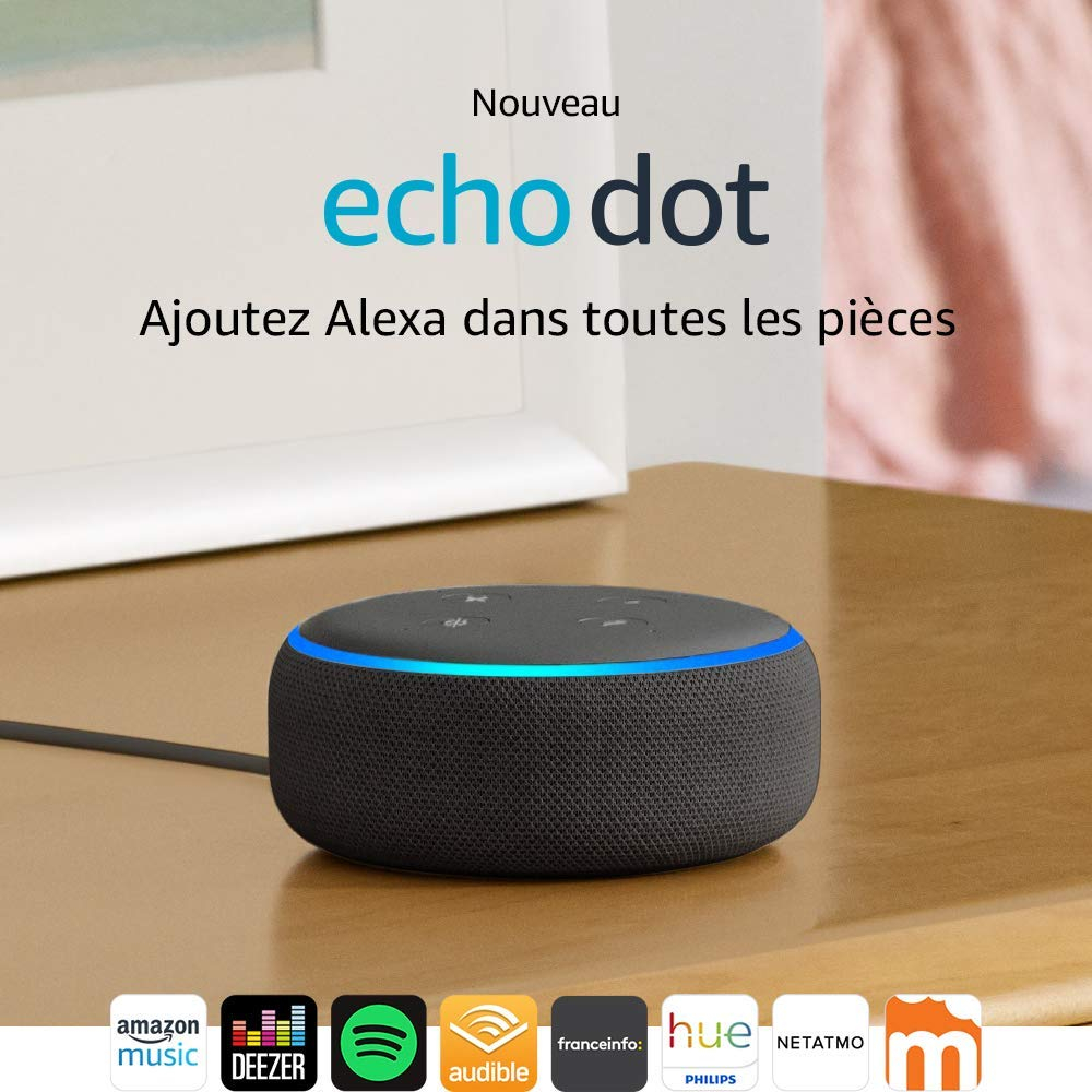 Assistant vocal / Enceinte connectée Amazon Echo Dot (3ème génération) avec Alexa - Anthracite, Sable ou Gris Chiné