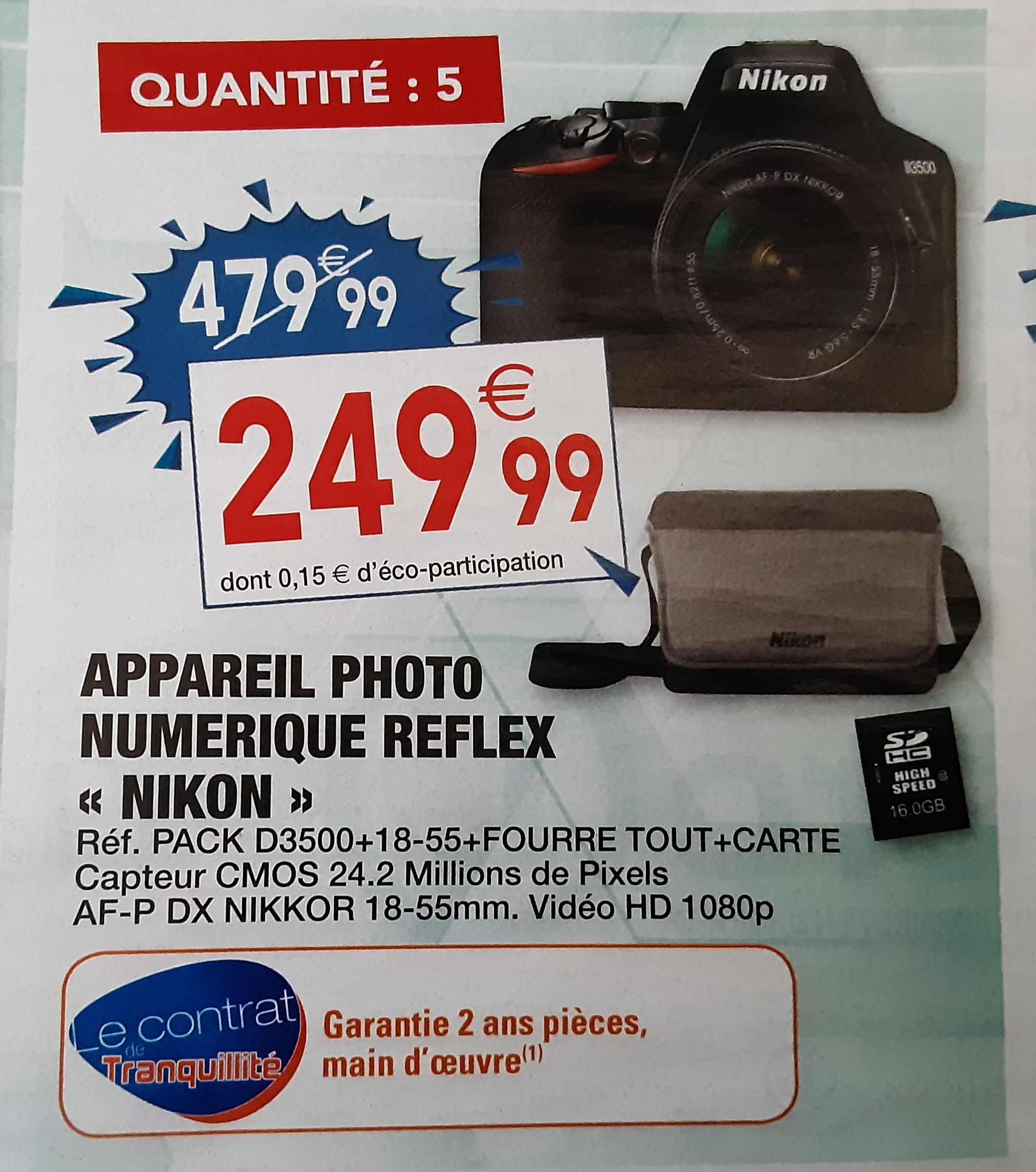 Appareil Photo Numerique Reflex Nikon D3500 Objectif 18 55 Mm Dx